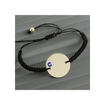 Yuvarlak - 866 - İsim Yazılabilir Boş Plaka - Glblseme - Örgülü Bileklik-siyah Çok Renkli