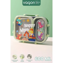 Vagonlife Bento 600ml Tek Katlı 2 Bölmeli Paslanmaz Çelik Sefer Tası - Yeşil Çok Renkli