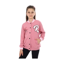 Toontoy Kız Çocuk Kolej Yaka Çıtçıt Kapama Cepli Düşük Omuz Nakış Baskılı Örme Hırka - 2 İplik Şardonlu Gül Kurusu