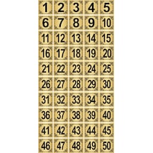 Metal Kapı,Masa,Dolap Numarası 5x5cm 50 adet (1..50) Altın Renk Metal