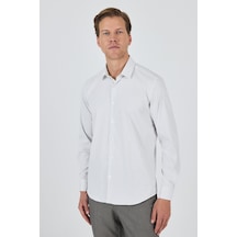 İmza Beyaz-gri Sert Yaka Cepsiz Gabardin Uzun Kol Slim Fit Esnek Gömlek 1004250231 Beyaz-gri