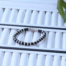 Sıralı Sılver Çelik Erkek Bileklik Siyah Sıralı Sılver Çelik Erkek Bileklik Siyah