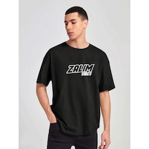 Unisex Oversize Zalım Baskılı T-shirt Siyah-64479