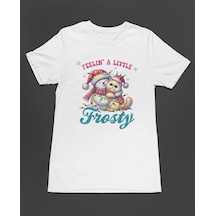 Bumeta Frosty Snowman & Cat Hoodie Noel Unisex Tişört T-shirt Beyaz