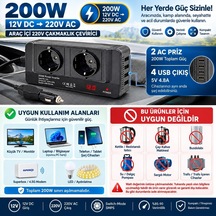 Techmore 200 Watt 12 Volt To 220 Volt Cakmaktan Çevirici Socket Converter Modified Sinus Invert