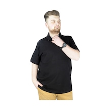 Mode Xl Battal Beden Erkek Tshirt Polo Yaka Nakışlı Klasik Pike 20553 Siyah 001