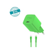 Smartcharger Gan 20w Pd Seyahat Hızlı Şarj Aleti + Usb-c - Lightning 120cm Kablo Neon Yeşil