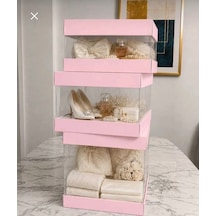 Asetat Gelin Çeyiz Bohça Kutusu Toz Pembe 3'lü Set 1 Takım Şeffaf Katlanabilir Demonte Söz Nişan Hediyelik Büyük 23,5 23,5 40cm Orta 23,5 23,5 25cm Küçük 23,5 23,5 15cm