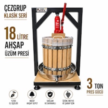 Çezgrup Klasik Seri 18 Litre Ahşap Üzüm & Meyve Sıkma Presi 3 Ton Krikolu 304 Çelik Çemberli