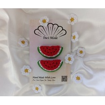 Kız Çocuk Karpuz Meyveli 2'li Toka Seti Hand Made Örgü Toka Çok Renkli