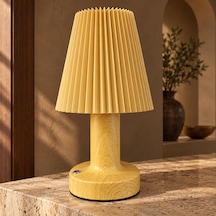 Sleepnova Şarjlı Led Masa Lambası Ahşap Görünümlü Pileli Abajur 3 Işık Modlu 15x13 Cm Ahşap  - Bej