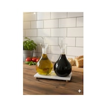 Reoona Mermer Stantlı Borosilikat Tombul Düz Cam Yağlık 2 Li Set 900 Ml+900 Ml Şeffaf - Şeffaf