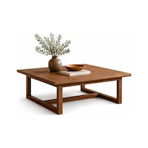 Japandi Masif Çam Orta Sehpa - El Yapımı İskandinav & Japon Minimalist Ceviz Rengi Ahşap Sehpa