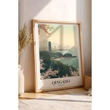 Qingdao China Vintage Seyahat Posteri Çerçeveli Tablo - Premium Uzak Doğu Elit Duvar Dekoru Kayın