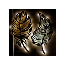 Led Işıklı Epoksili Ahşap Yaprak Tablo Dekoratif Duvar Dekorlu Gece Lambası Sarı - 758433006 Sarı