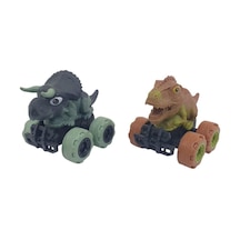 Sürtmeli Dinazor Arabalar 2'li - 12 Cm - Triceratops & Stegosaurus Siyah