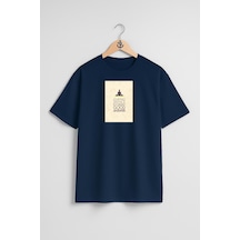 Bahriyeli Collection Oversize Yoga & Pilates Mats Poster Göğüs Tasarımlı Unisex T-shirt Lacivert
