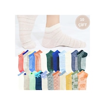Kral Socks Kadın Çorap Renkli 10 Çift Likralı Pamuklu Penye Patik Çorap Çok Renkli
