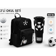 Coral High Siyah Futbol Desenli Okul Sırt Çantası 23698+çelik Termos 900 Ml 38722 Çok Renkli