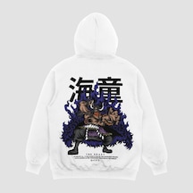 Unisex Beyaz Kaido Baskılı Hoodie Oversize Kapşonlu Sweatshirt Beyaz