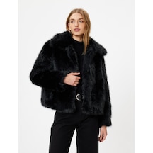 Koton Uzun Kollu Peluş Mont Siyah 5wak00118ew
