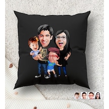 Bk Gift Kişiye Özel Aile Karikatürlü Premium Kumaş Siyah Kırlent Yastık, Ev Hediyesi, Ev Dekorasyonu, Kişiselleştirilmiş Yastık, Dekoratif Hediye-3