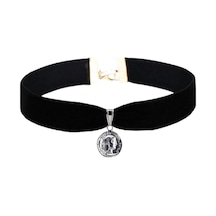Siyah Renk Kadife Kadın Madalyon Choker Kolye Renkli