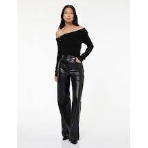 Koton Slim Fit Aksesuarlı Uzun Kollu Omzu Açık Bluz Siyah 6wak80121pk