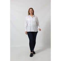 Moda Berray Beyaz Taş İşlemeli Şık Gömlek Beyaz