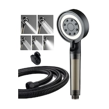 Siyah Filtreli 5 Fonksiyon Çelik El Duşu Siyah Duş Hortumu Mafsal Siyah