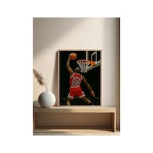 Michael Jordan Doğal Ahşap Çerçeveli Tek Parça Dekoratif Tablo Çok Renkli - 864132297 Çok Renkli