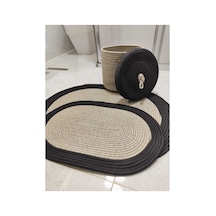 Jüt Hasır 3 Lü Banyo Paspas Takımı Bohem Tarzı Banyo Takımı Paspas:50x80/ 40x60 /sepet/25x25 Taş Siyah Taş Siyah