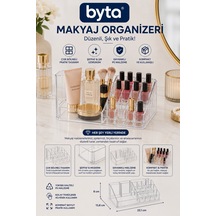 Büyük Boy Şeffaf Makyaj Organizeri Çok Bölmeli Kozmetik, Ruj Ve Fırça Düzenleyici Şeffaf