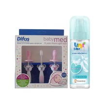 Uni Baby Bebek Kolonyası Bebeksi Dokunuş 150 Ml + Difaş Bebekler İçin 3'Lü Damak Kaşıma Ve Diş Bakım Seti Pembe