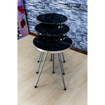 Zigon Sehpa 3'lü Gümüş Metal Ayak Gümüş Siyah Bendir 1069