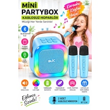 Blic Bls-97 Partybox Çift Kablosuz Mikrofonlu Rgb Led Işıklı Taşınabilir Bluetooth Karaoke Hoparlör Mavi-14929