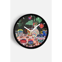 Soyut Renkli Mutfak Tasarım Modern Duvar Saati - 30cm - Önü Camlı Siyah Kasa - Sessiz Mekanizma-jh0095 Siyah
