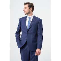 İmza Koyu Lacivert Kendinden Desenli Bez Ayağı Mono Yaka Tam Astar Çift Yırtmaç 2 Düğme 6 Drop Comfort Fit Classic Takım Elbise 1001245169 Koyu Lacivert