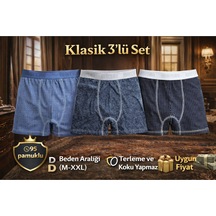 Mercan 3'lü Esnek Boxer - Klasik Seri, Rahat Kesim Çok Renkli