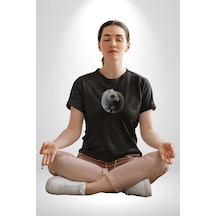 Yin İle Yang Siyah Siyah Kurt Unisex Unisex Siyah Organik Baskılı T-shirt Penye Yüksek Kalite Siyah