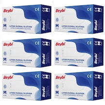 Beybi Pudralı Beyaz Lateks Eldiven 100'lü X 6 Paket M