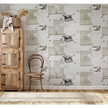 Krem Retro Daktilo Ve Posta Desenleri 16 M2 Duvar Kağıdı Çok Renkli