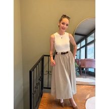 Ali Butik Krem Kaşkorse & Soft Touch Kemerli Elbise