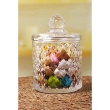 Lüx Kristal Büyük Cam Şekerlik & Cam Lokumluk, Kesme Cam Lüx Şekerlik 13cm 7.8cm - 06640 Çok Renkli