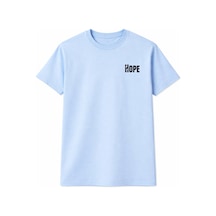 Unisex Hope Nakış Baskılı %100 Pamuklu Oversize Bisiklet Yaka Kısa Kollu Günlük T-shirt Mavi