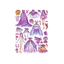 Sticker Kabartmalı Stiker Çıkartma Etiket Laa605 -14x18 Cm- Mor Kız Prenses Giydirme Çok Renkli