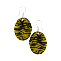 Sertifikalı Leopar Desenli Oval Yeşil Renkli Sedef Taşı Küpe Çok Renkli