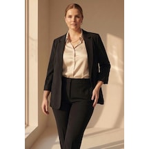 Hanezza Yeni Sarap Rengi Kadın Blazer Ceket Büyük Beden Takım Elbise Uyumlu Siyah - 5553107 Siyah