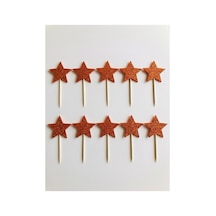 Yıldız Turuncu Simli Cupcake Kürdanı Doğum Günü Parti Ve Pasta Süsü 10 Lu 5cm