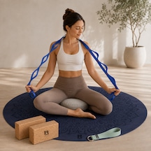 Meditasyon Ve Yoga Destek Seti - Oval Mat + Kadife Minder + Yoga Kemeri + Cork Blok 2li + Kademeli Germe Kayış Mor